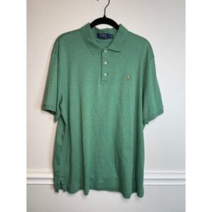 Polo Ralph Lauren Mens Large Classic Fit Green Heather Cotton Polo Shirt LG